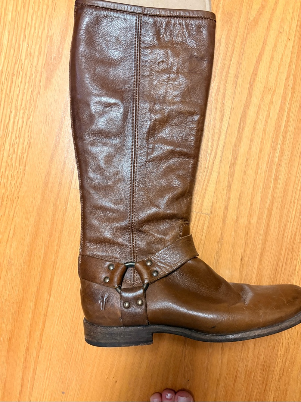 Frye Brown Leather Tall Boot with Harness Trim